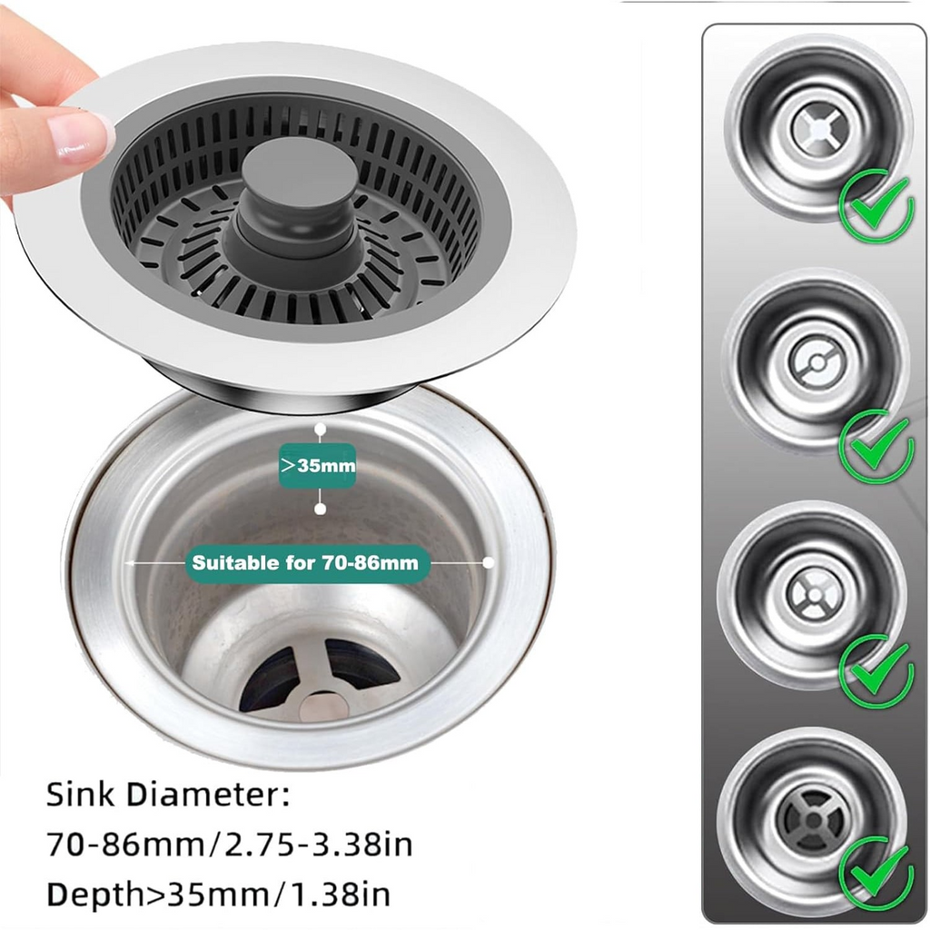 3-in-1 Kitchen Sink Drain Strainer & Stopper
