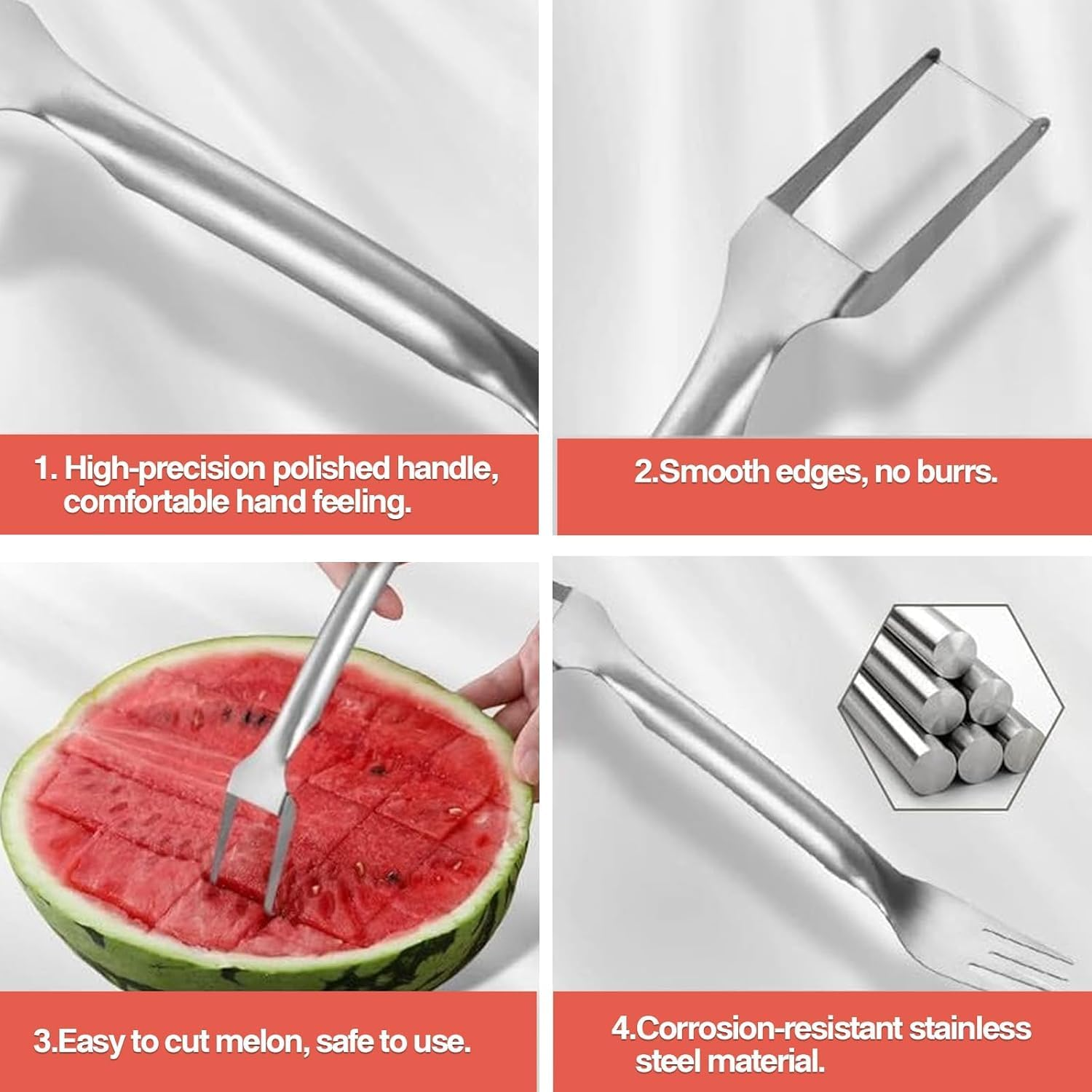 2-in-1 Stainless Steel Fruit Cutter, Dual Head Watermelon Fork Slicer Tool, Watermelon Cube Cutter