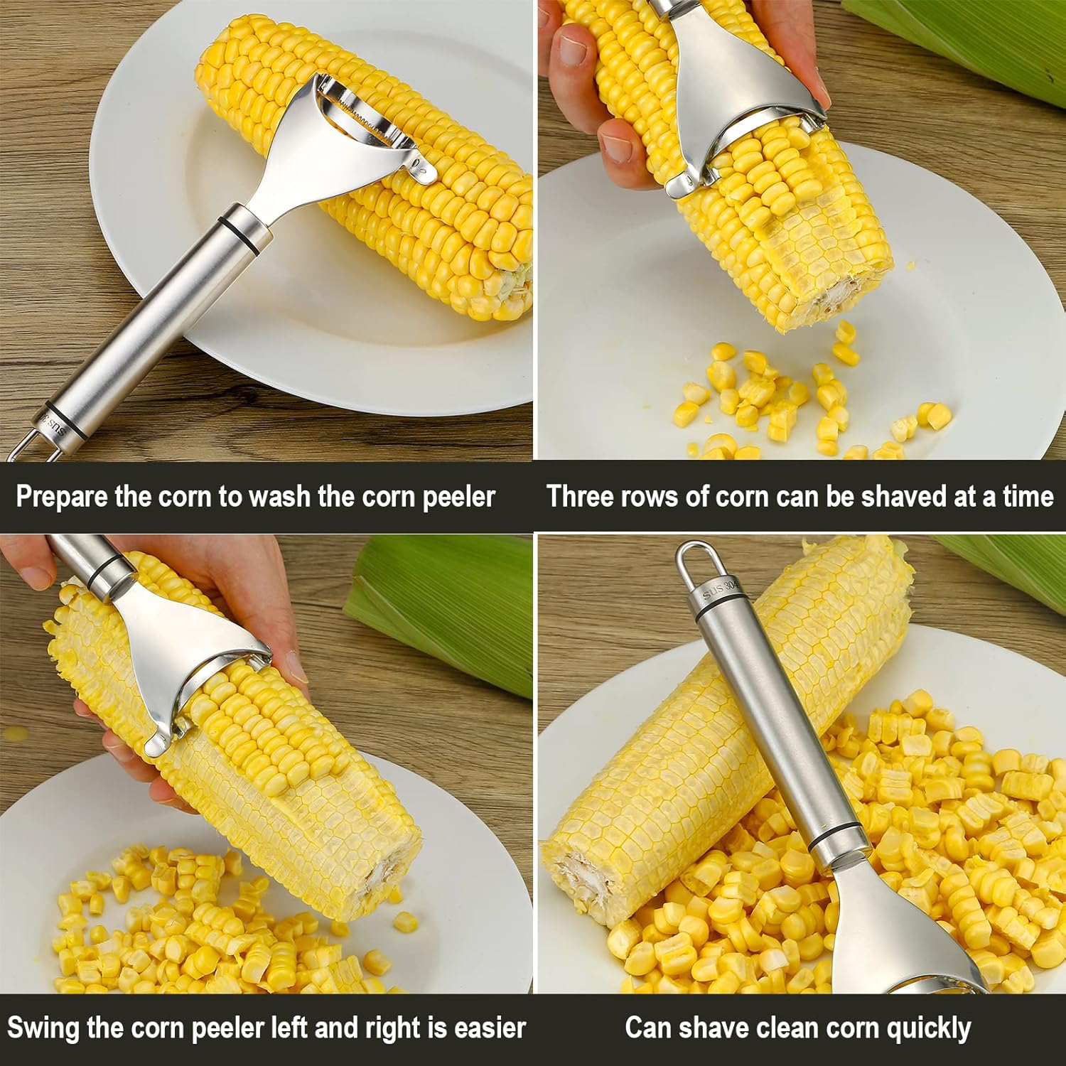 Corn Peeler Stainless Steel, Corn Stripper and Corn Holder Tool, Corn Planer Cutter Thresher Scraper