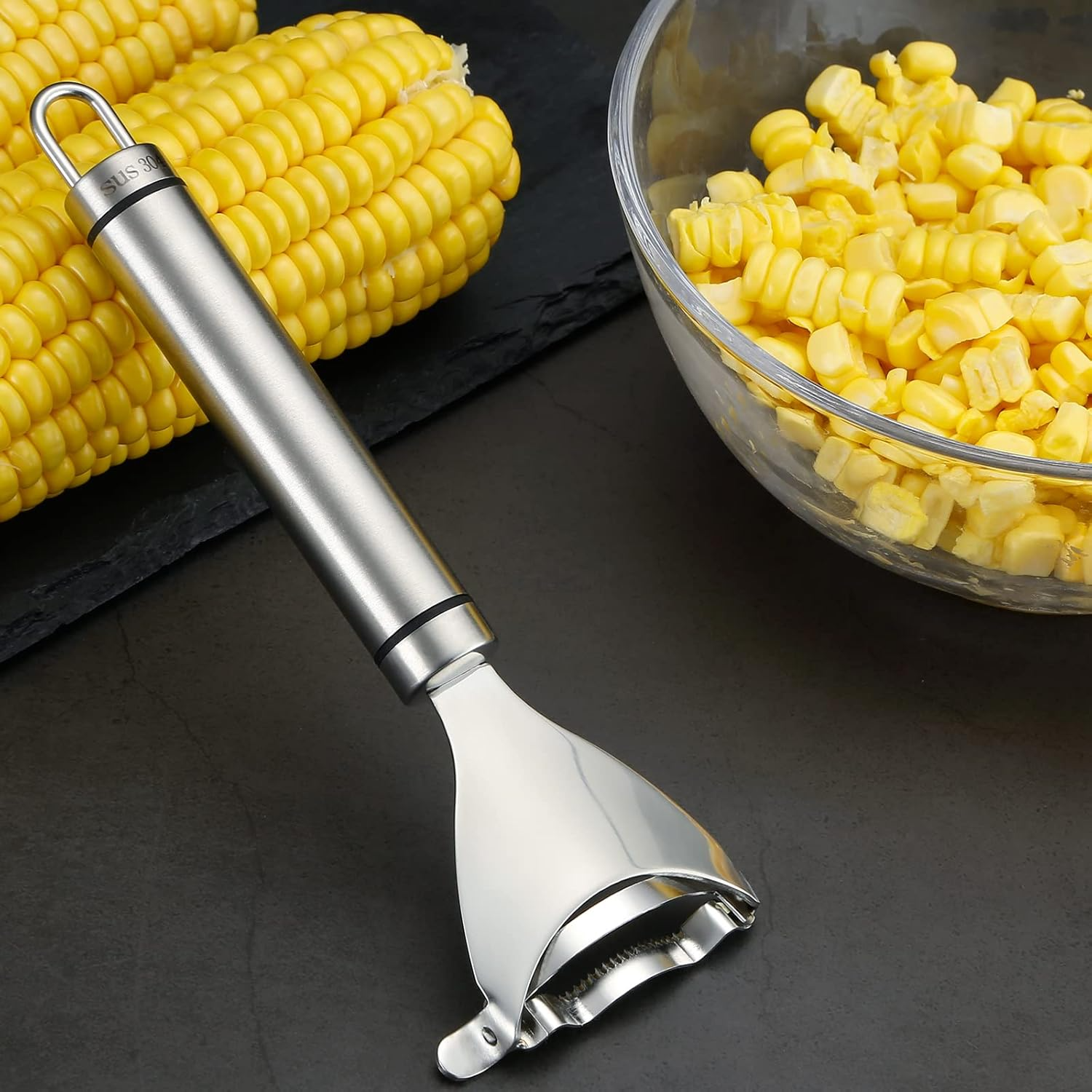 Corn Peeler Stainless Steel, Corn Stripper and Corn Holder Tool, Corn Planer Cutter Thresher Scraper
