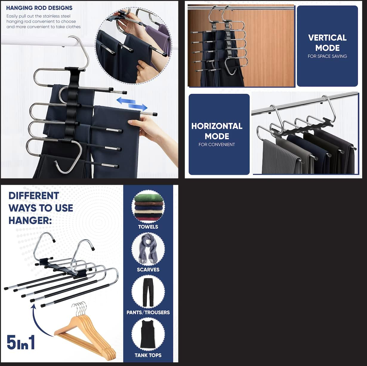 Space Saving 6 Tier Pant Hangers, Magic Pants Hangers Space Saving