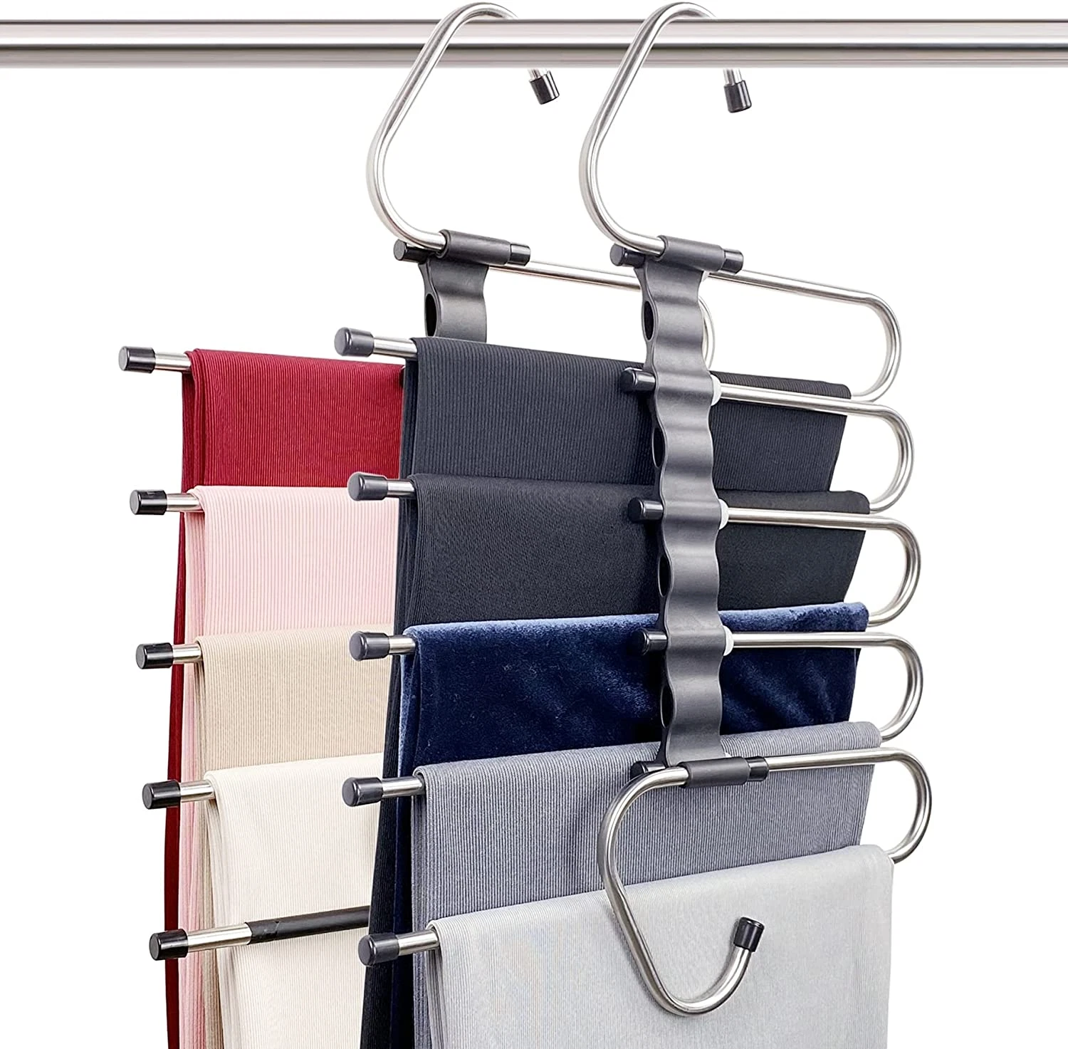 Space Saving 6 Tier Pant Hangers, Magic Pants Hangers Space Saving
