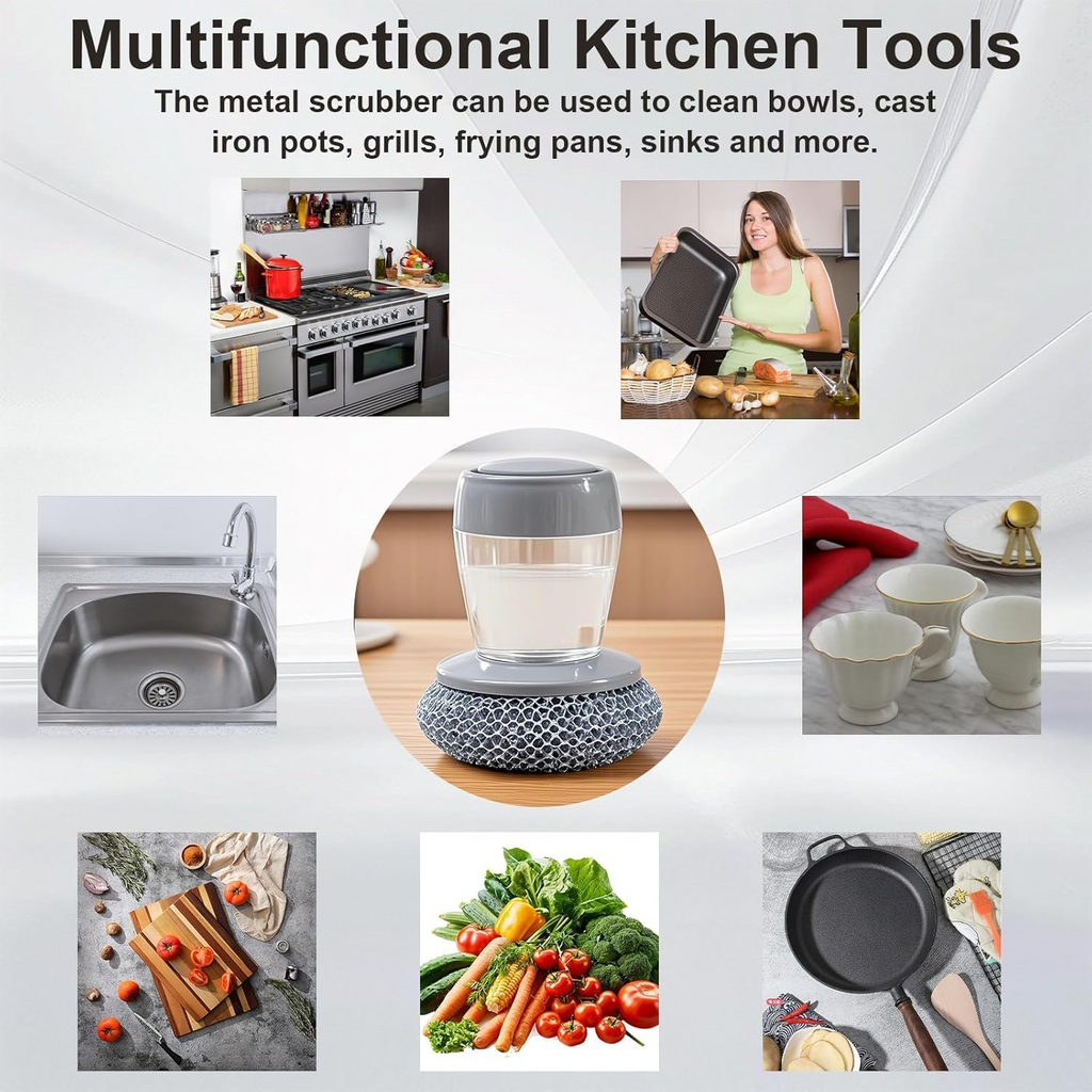 Kitchen Soap Dispensing Palm Brush, Kitchen Scrubber, Add Liquid Multifunctional Dishwashing Brush Kitchen Cleaning Tool