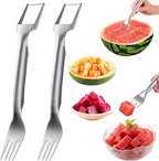 2-in-1 Stainless Steel Fruit Cutter, Dual Head Watermelon Fork Slicer Tool, Watermelon Cube Cutter