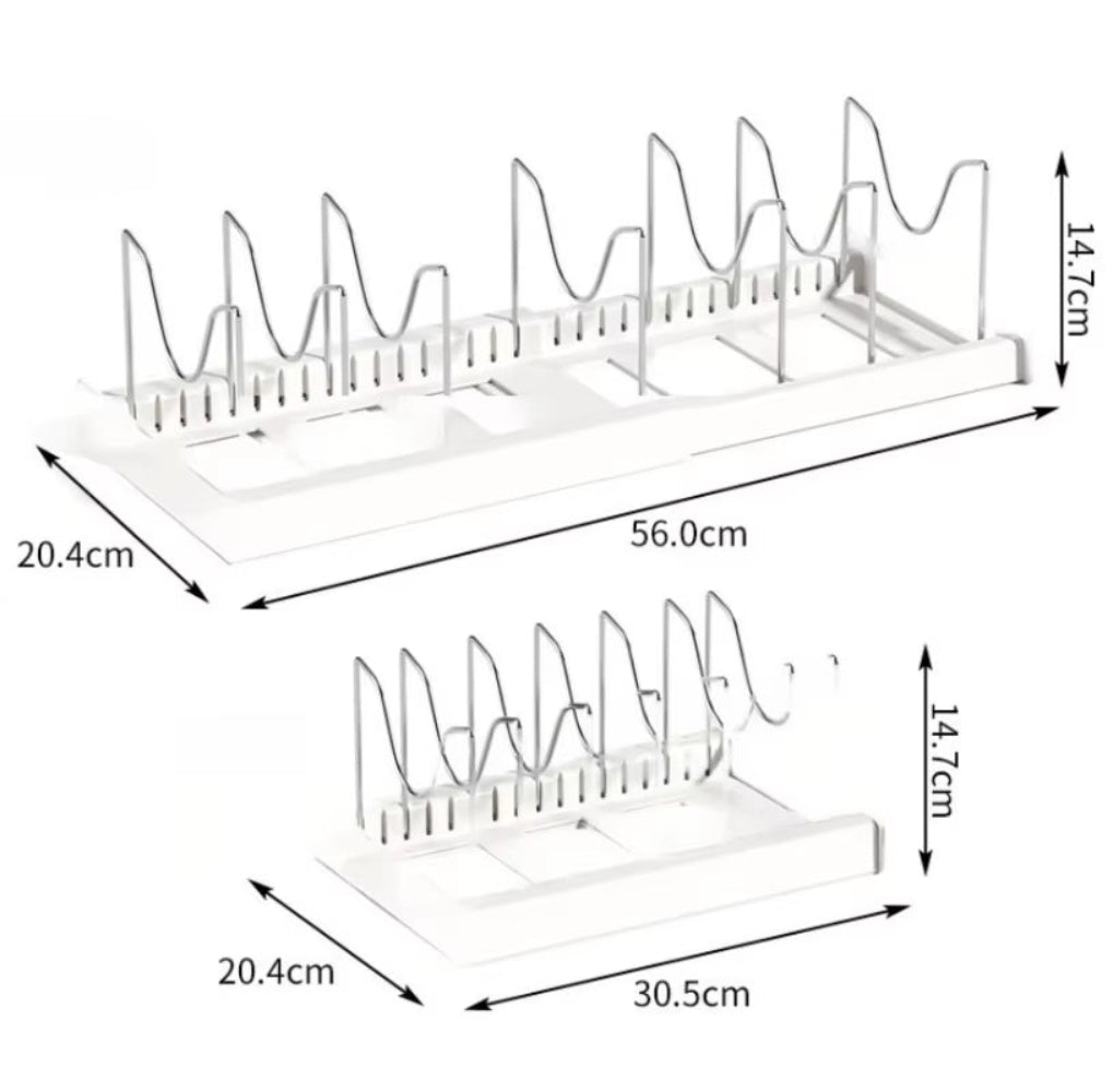 Expandable Pot Organizer Rack for Pots Pans & Lids