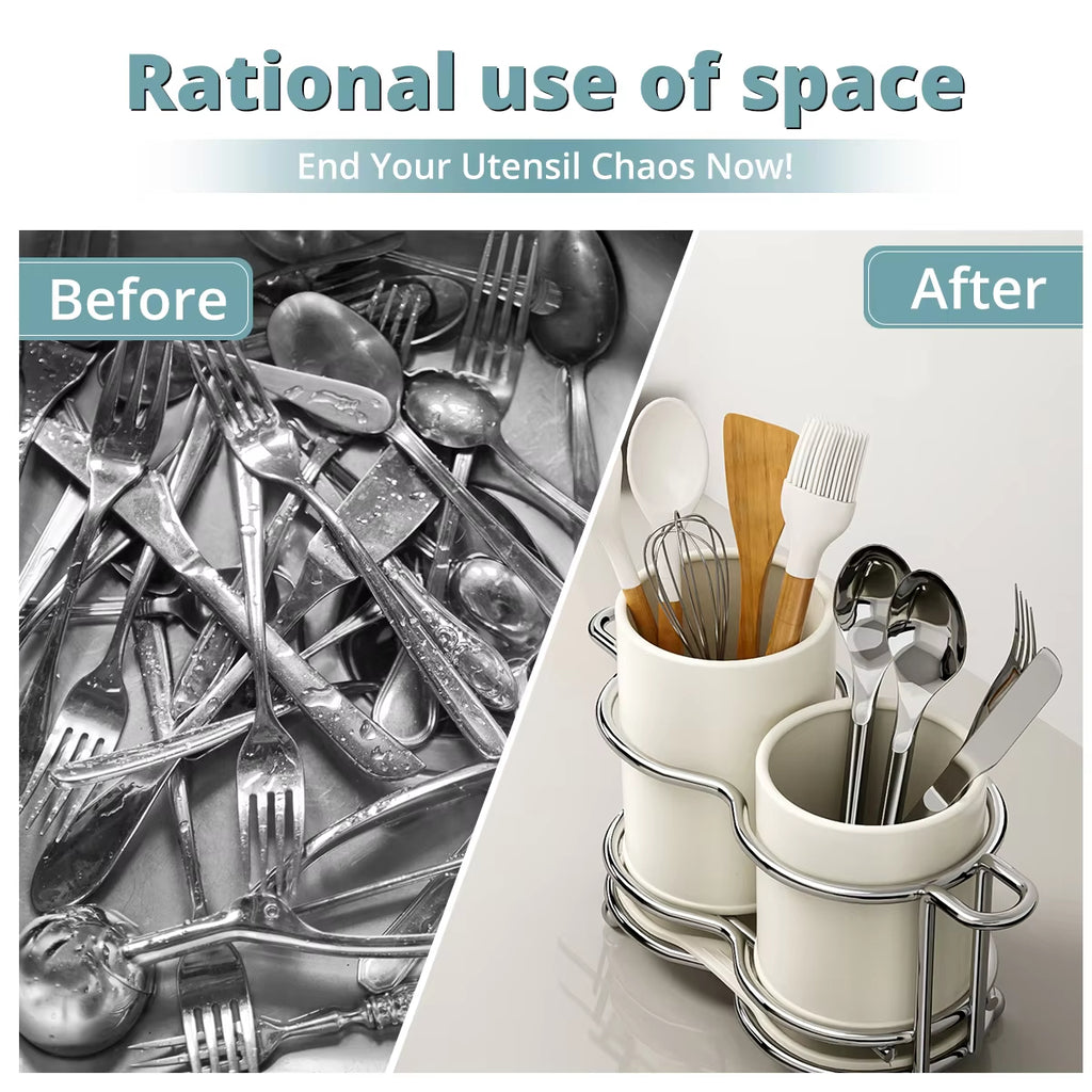 Stainless Steel Utensil Holder with Drain Tray