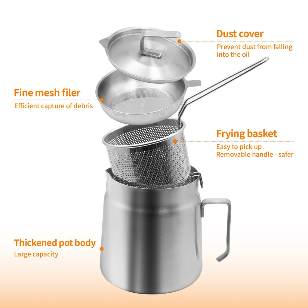 68oz Stainless Steel Oil Filter Pot with Deep Fryer Basket