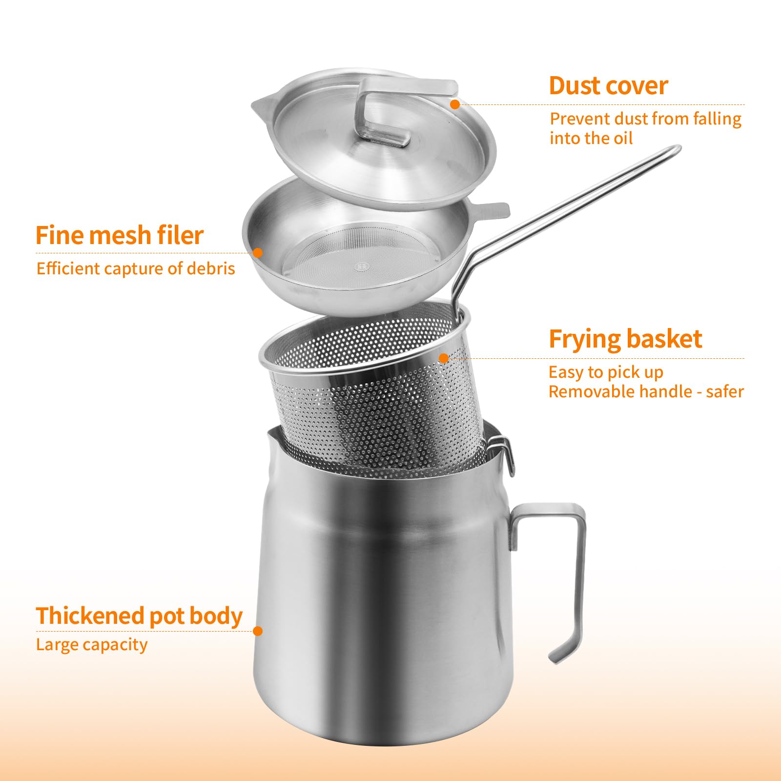 68oz Stainless Steel Oil Filter Pot with Deep Fryer Basket