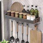 Wall Mount Spice Rack Utensil Holder Kitchen Shelf Hooks