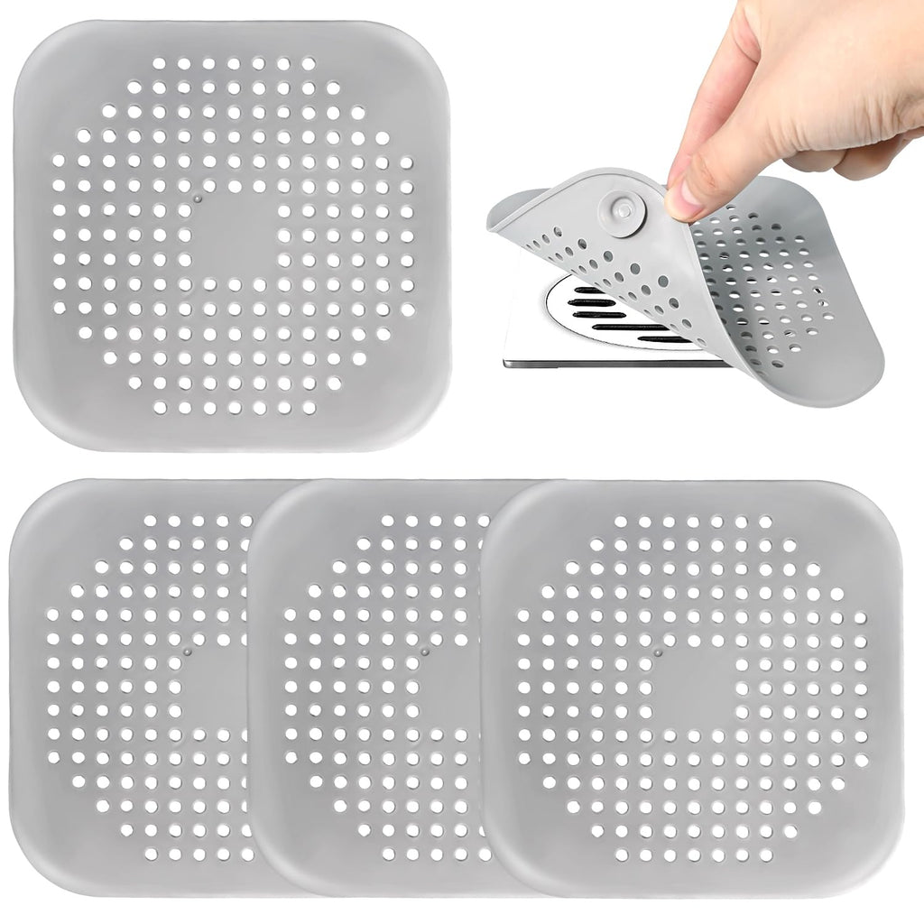 Shower Drain Hair Catcher, Silicone Hair Stopper with Suction Cup (4PCS)