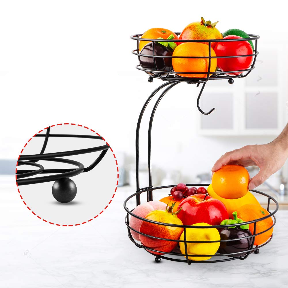 Iron 2-Tier Countertop Fruit Vegetables Basket Bowl
