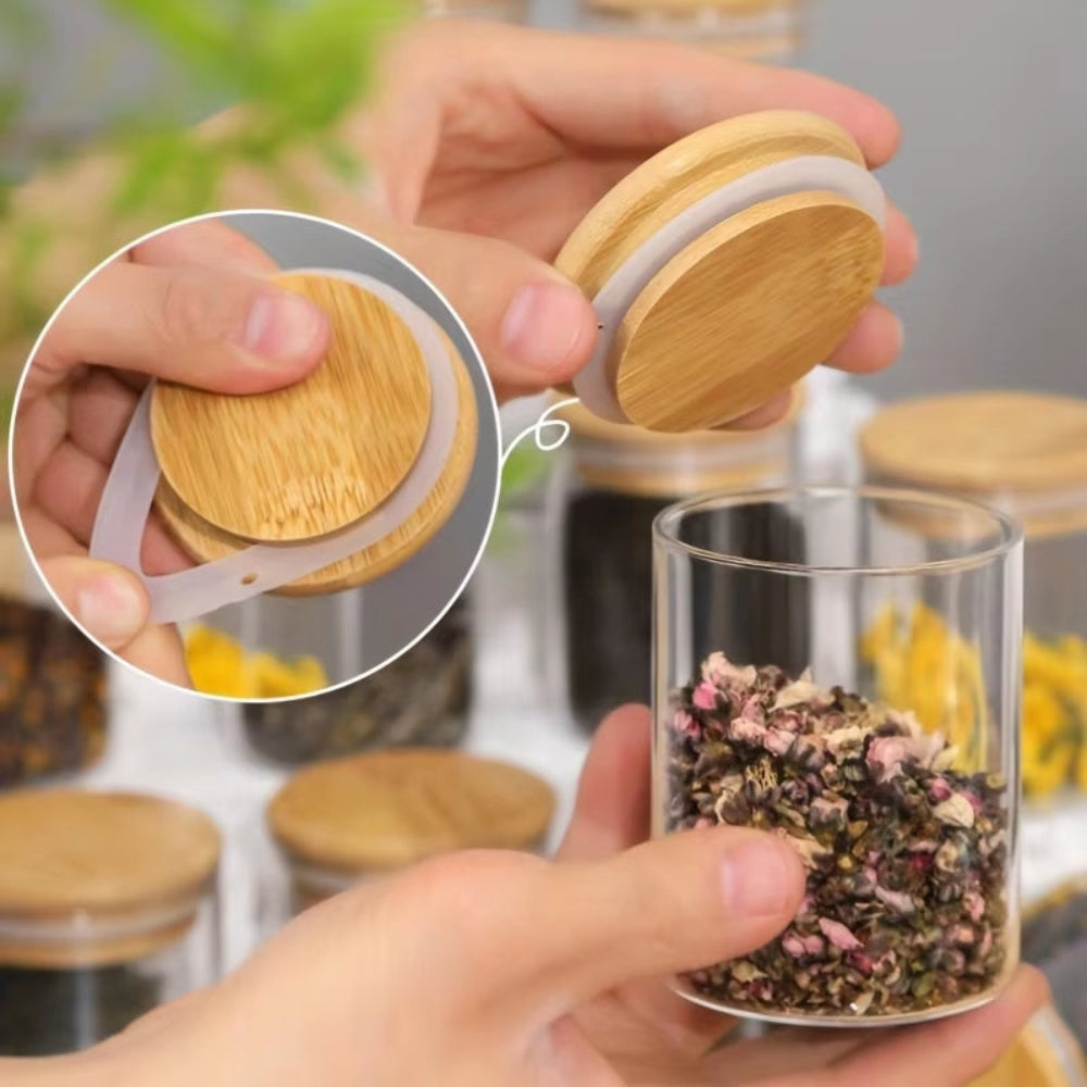 12PCS Glass Spice Jars with Bamboo Lids & Labels