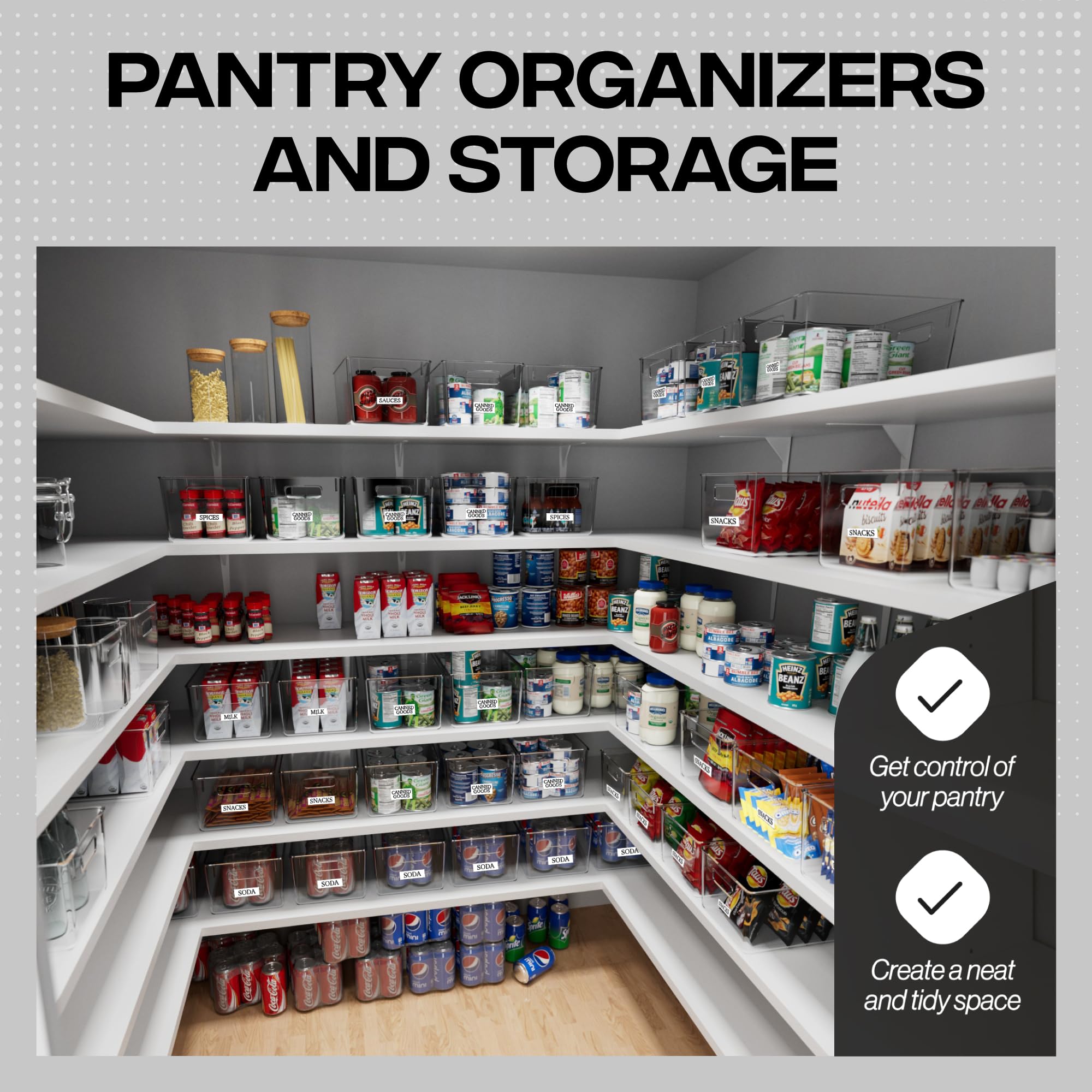 Clear Plastic Storage Bins for Pantry Organization (4 PCS)