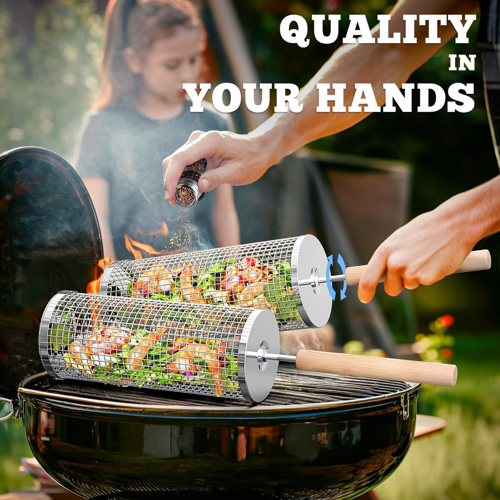 Stainless Steel Rolling Grill Basket 1 Set