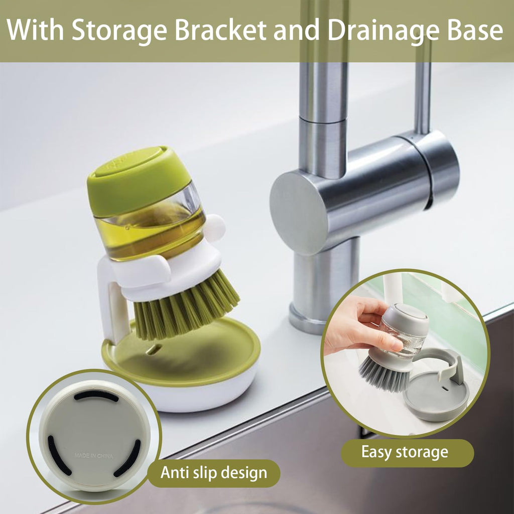 Soap Dispensing Dish Scrub Brush with Holder