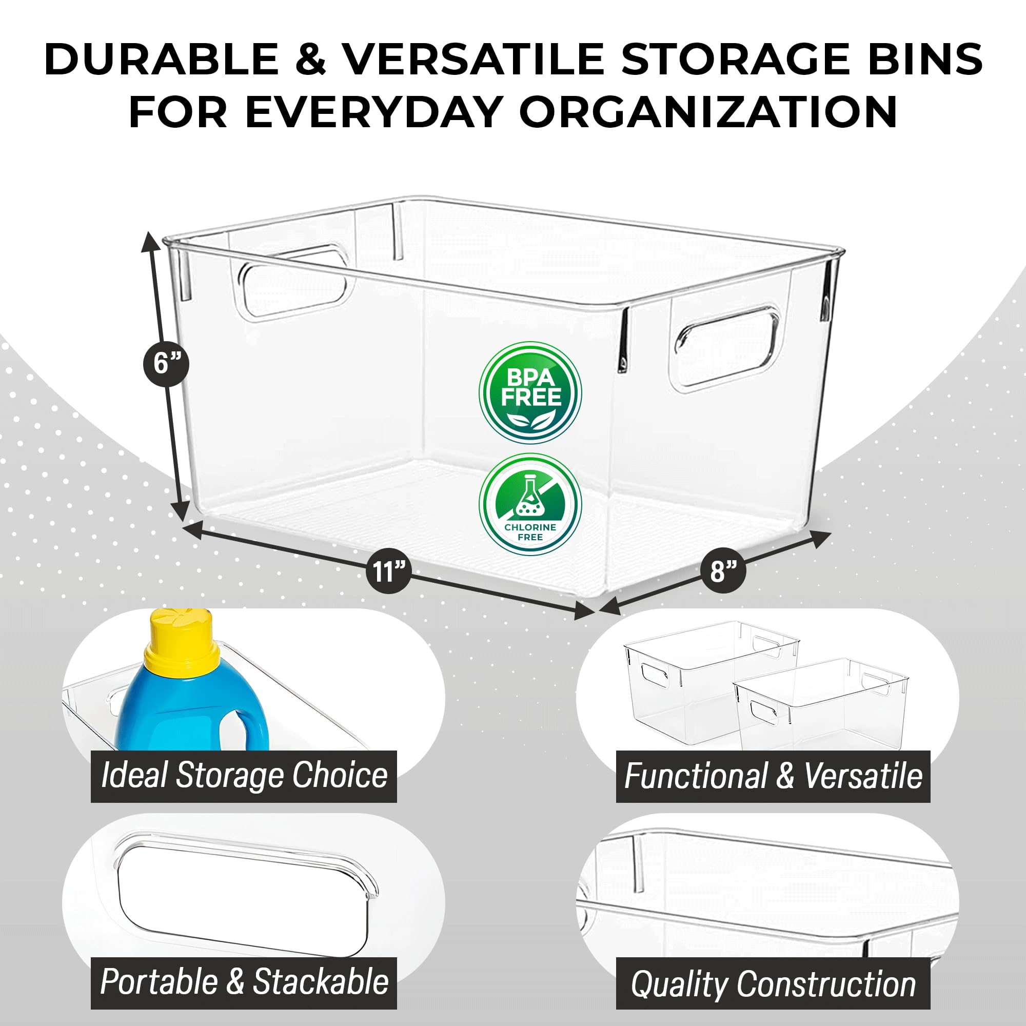 Clear Plastic Storage Bins for Pantry Organization (4 PCS)