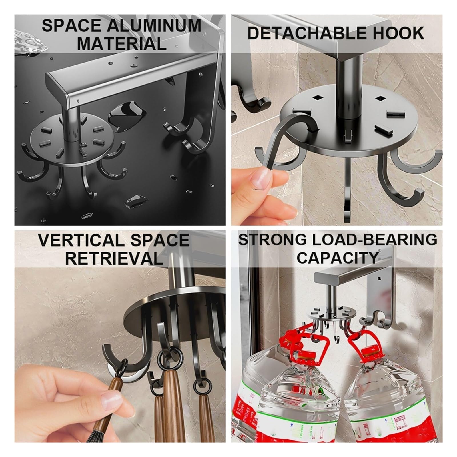 Wall Mounted Kitchen Rotary Utensil Hook Rack