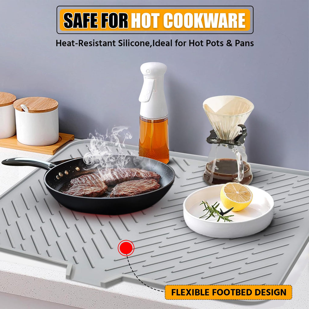 Silicone Dish Drying Mat with Drain Lip