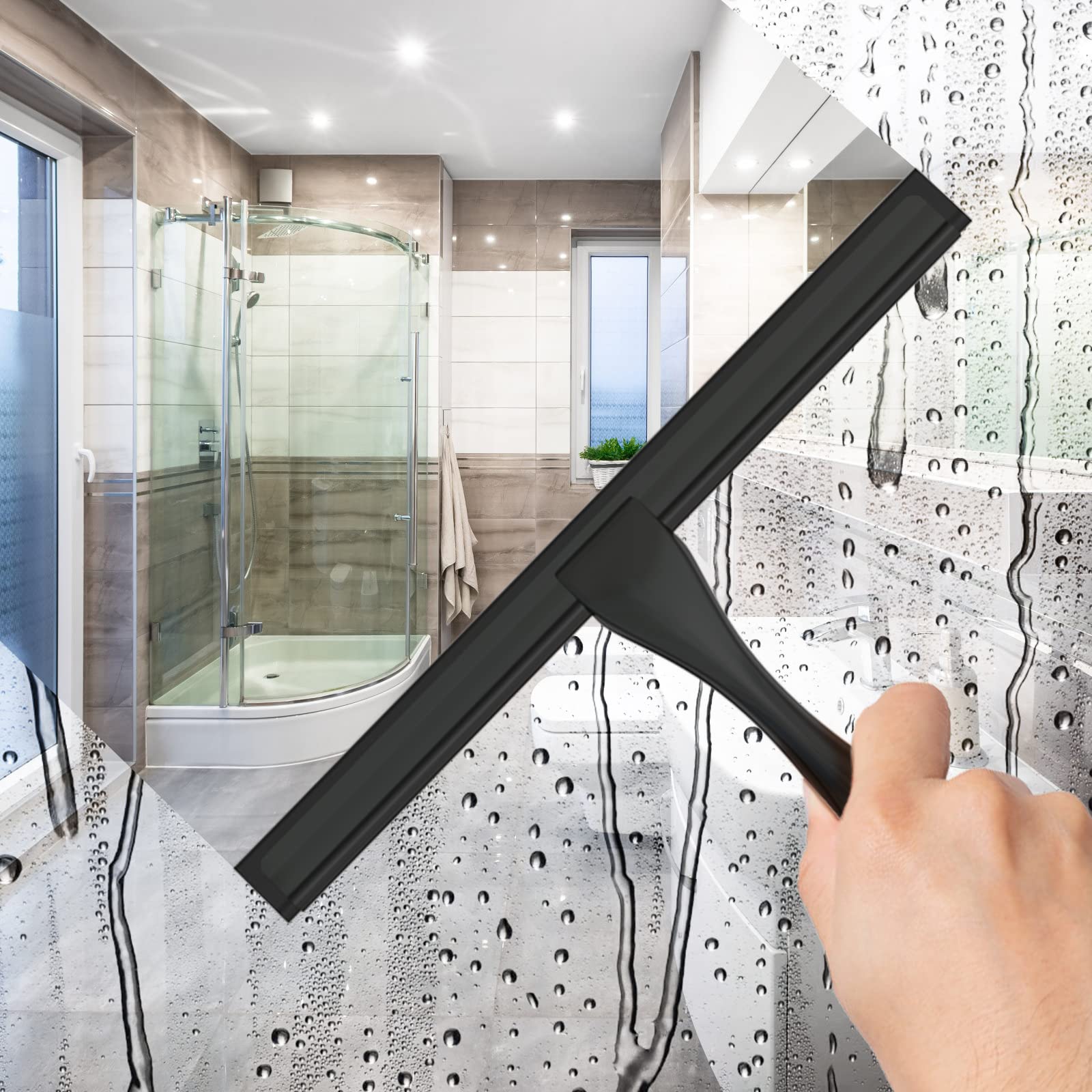 All-Purpose Stainless Steel Shower Squeegee with 2 Adhesive Hooks