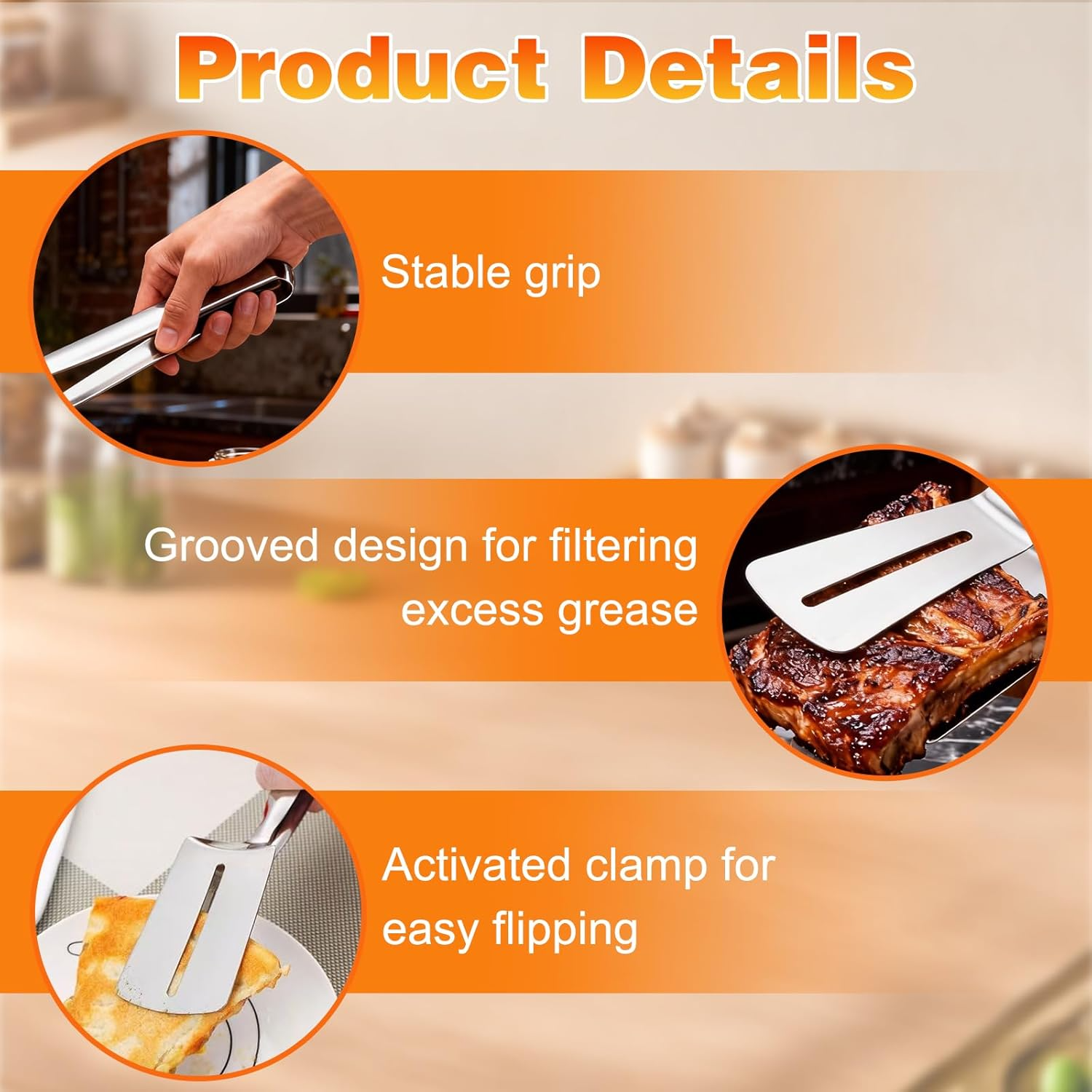 Stainless Steel BBQ Tongs Multifunctional Cooking Tool