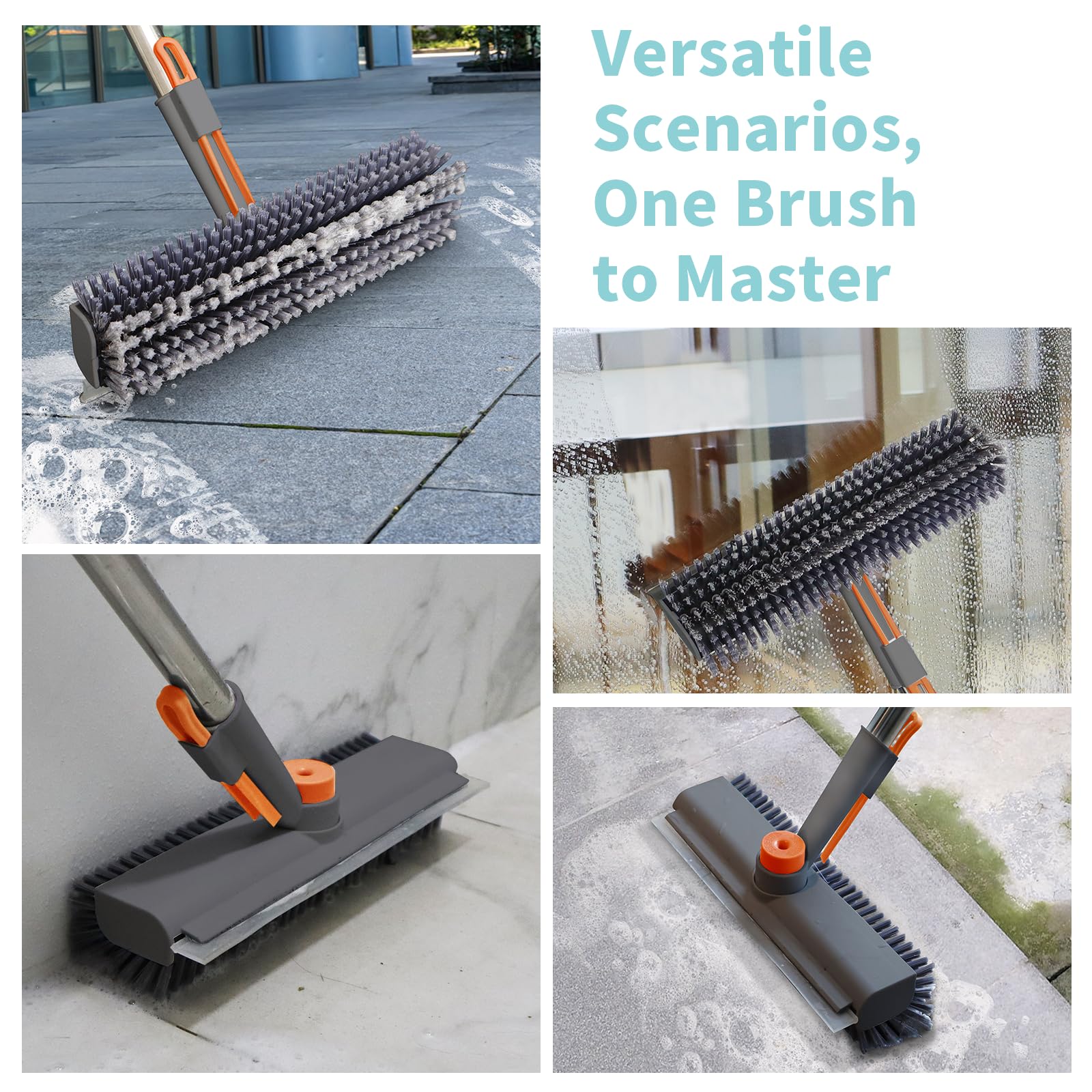 Floor Scrub Brush with Long Handle & Scraper