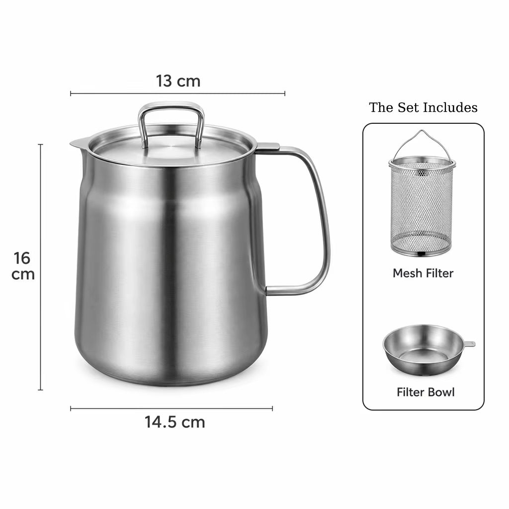 Stainless Steel Deep Fryer Pot with Basket & Strainer