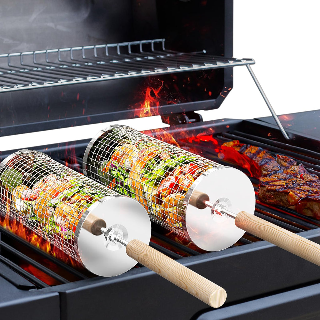 Stainless Steel Rolling Grill Basket 1 Set