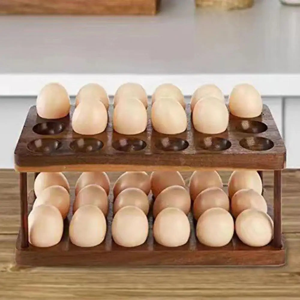 Solid Wood Egg Holder Rack Countertop Organizer