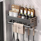 Wall Mount Spice Rack Utensil Holder Kitchen Shelf Hooks