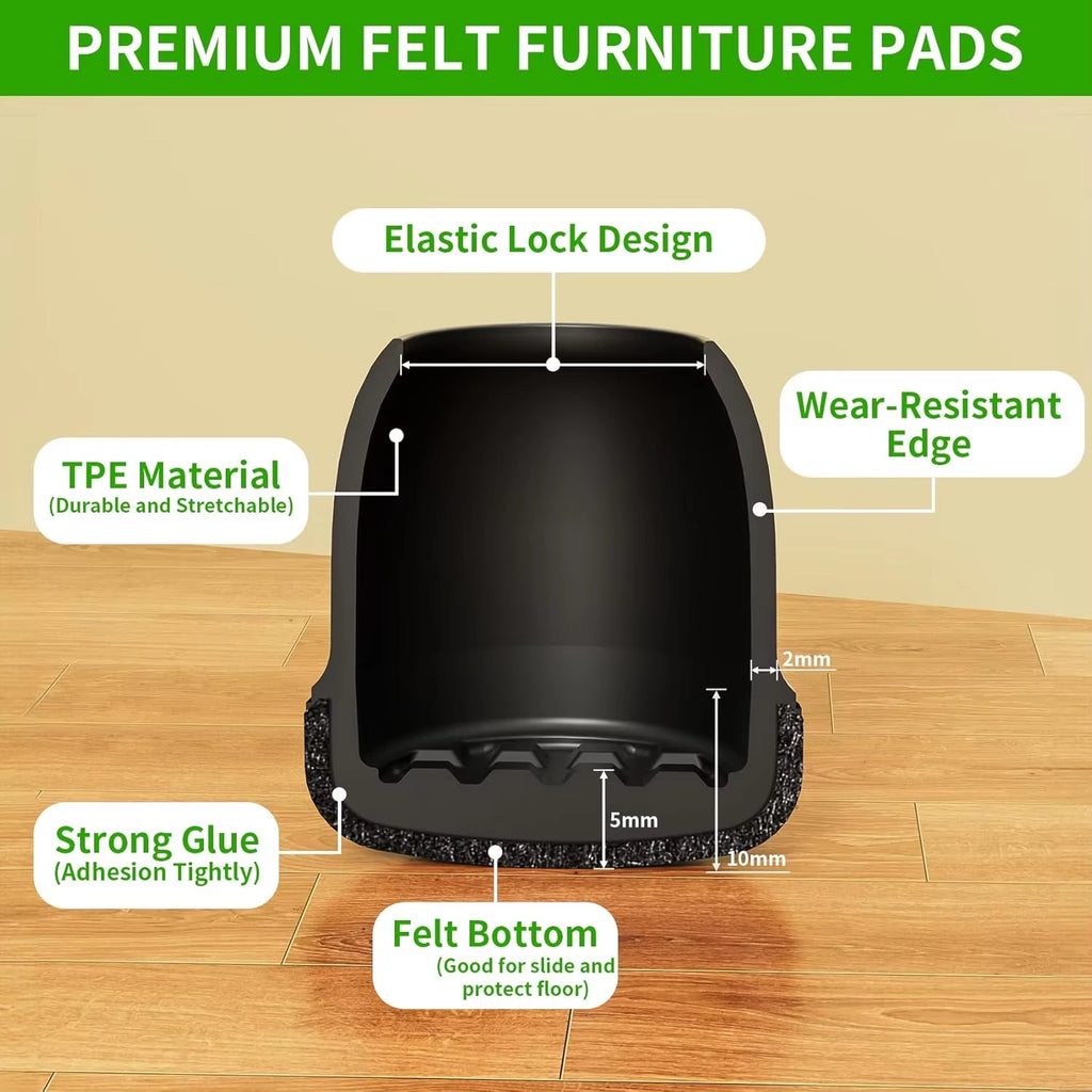 Silicone Chair Leg Protectors with Felt Pads (16PCS)