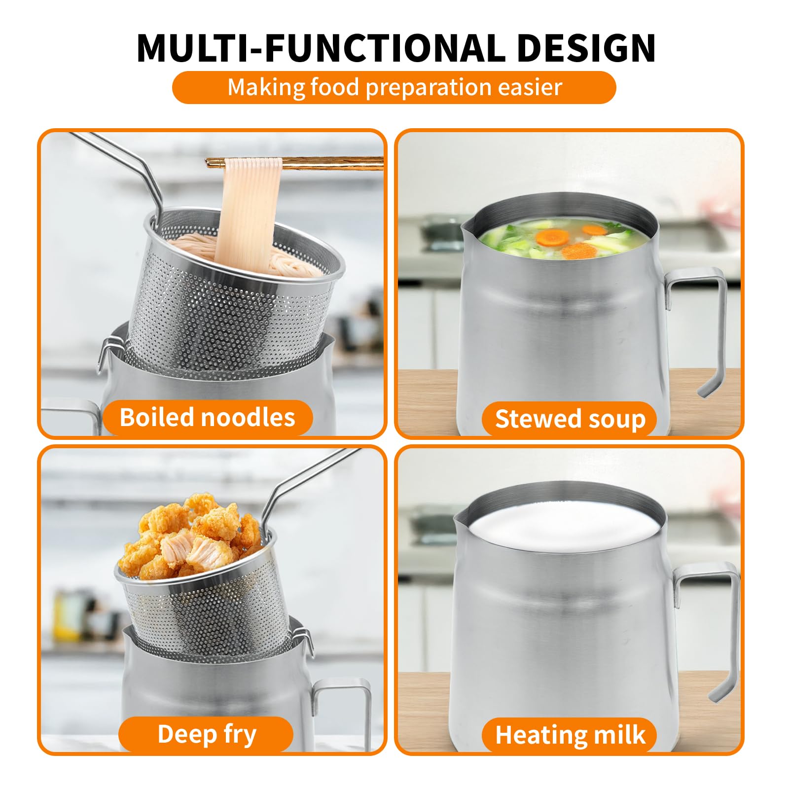 68oz Stainless Steel Oil Filter Pot with Deep Fryer Basket