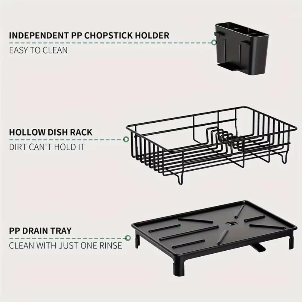 Rustproof Dish Drying Rack with Utensil Holder & Drain Board