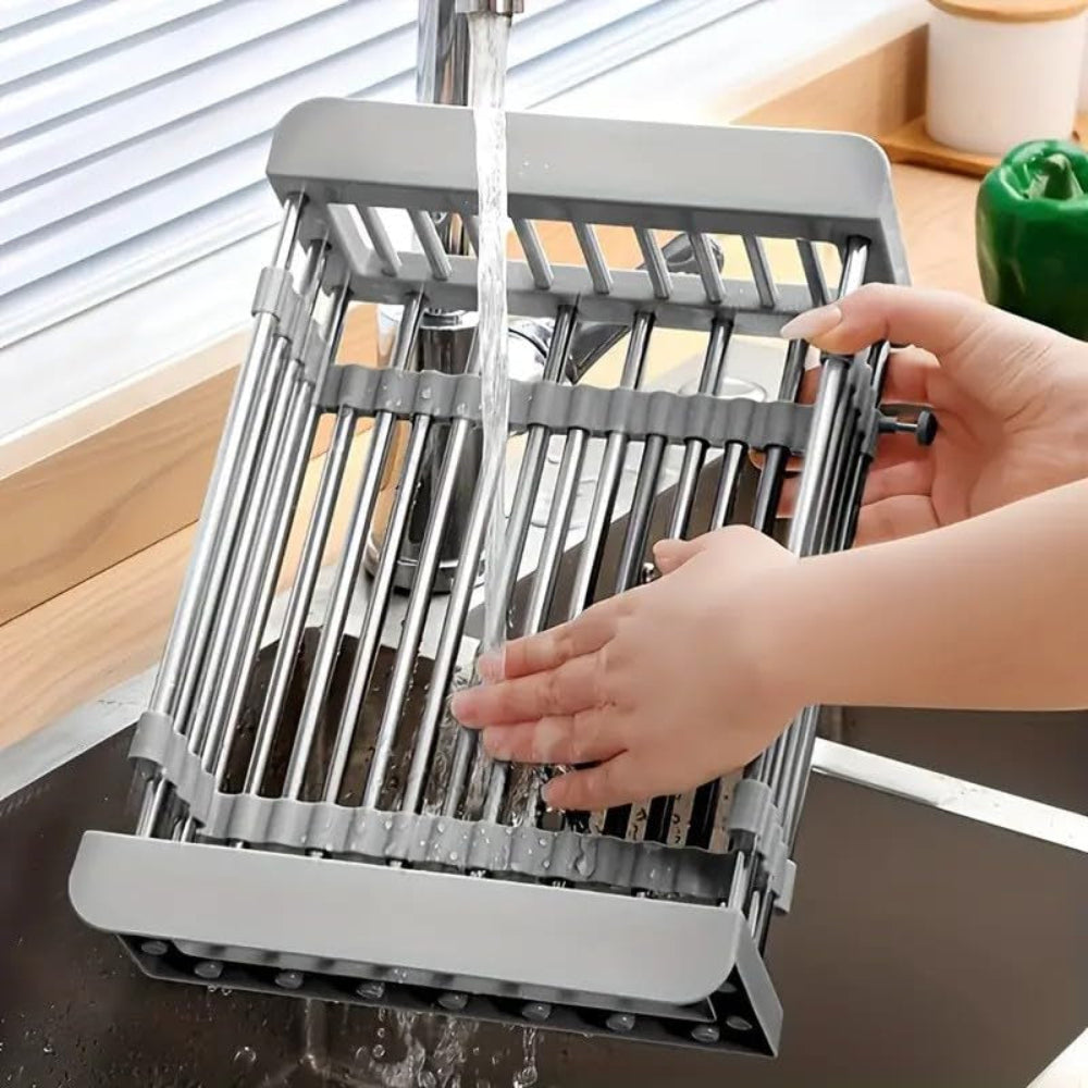 Expandable Over Sink Drain Basket Dish Rack