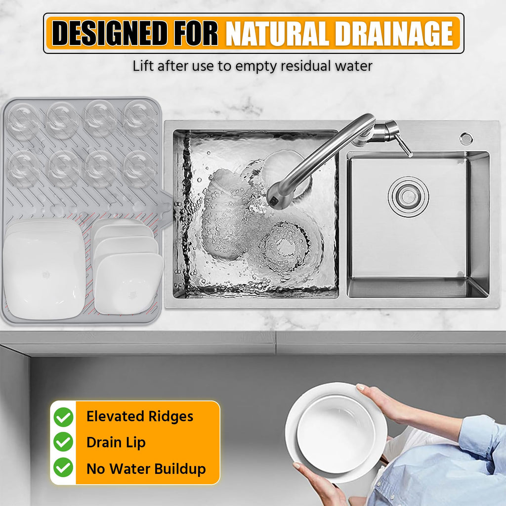 Silicone Dish Drying Mat with Drain Lip