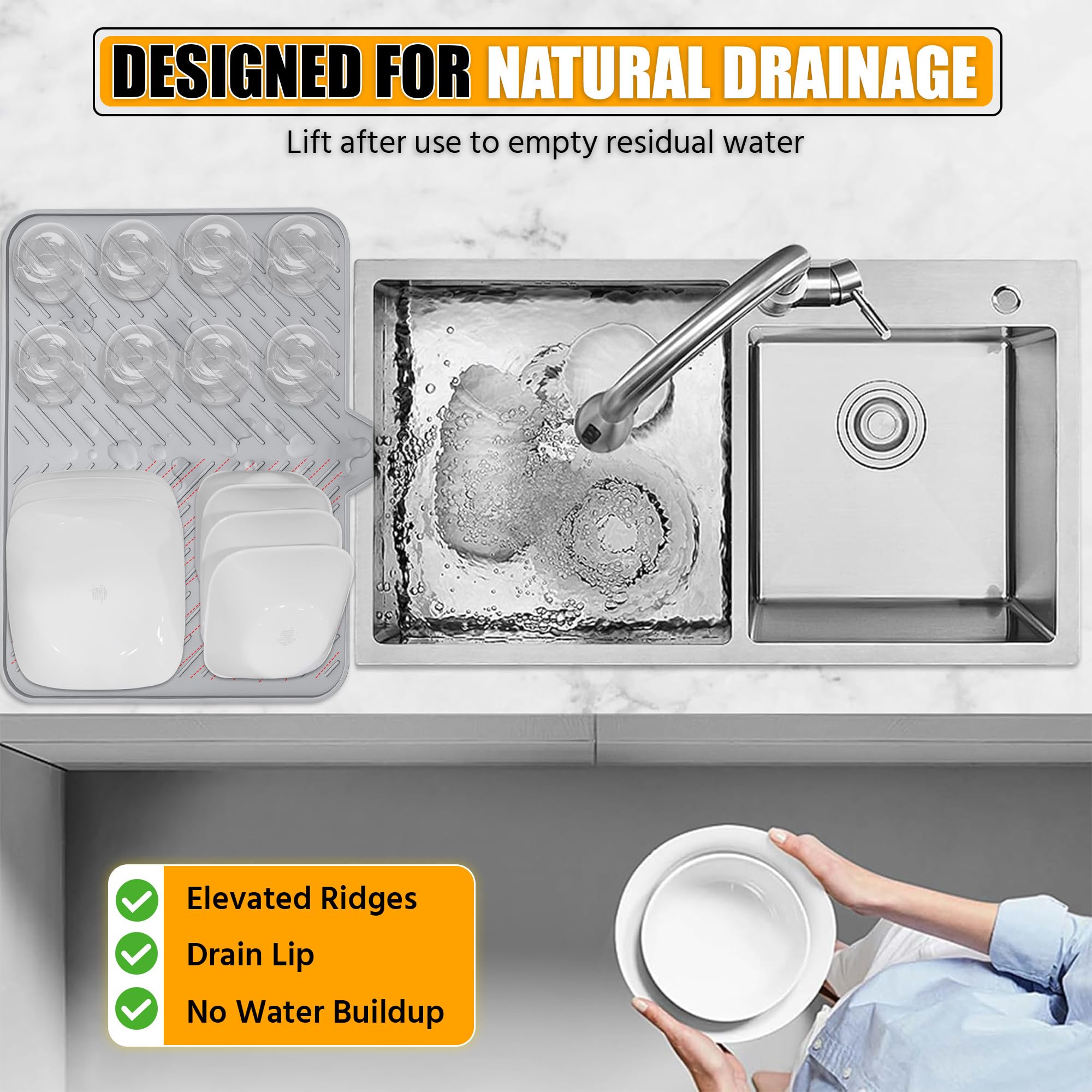 Silicone Dish Drying Mat with Drain Lip