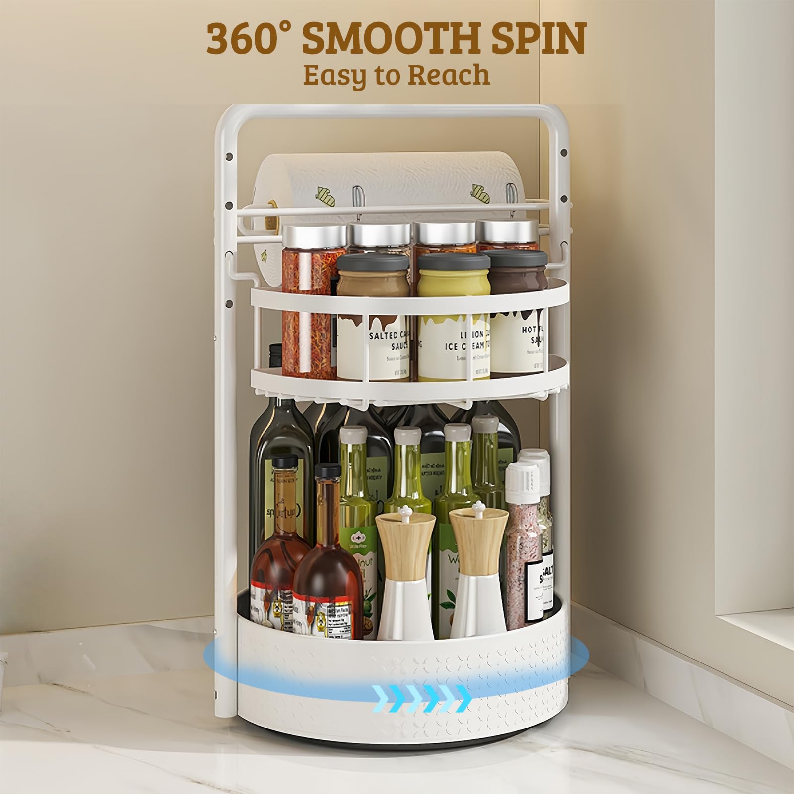 2 Tier Rotating Spice Rack with Paper Towel Holder