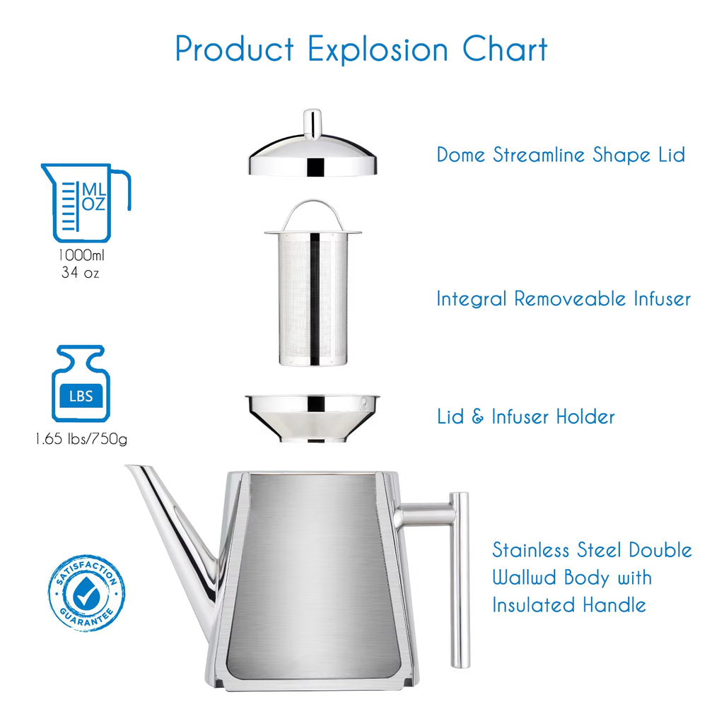 Stainless Steel Tea Pot with Removable Infuser