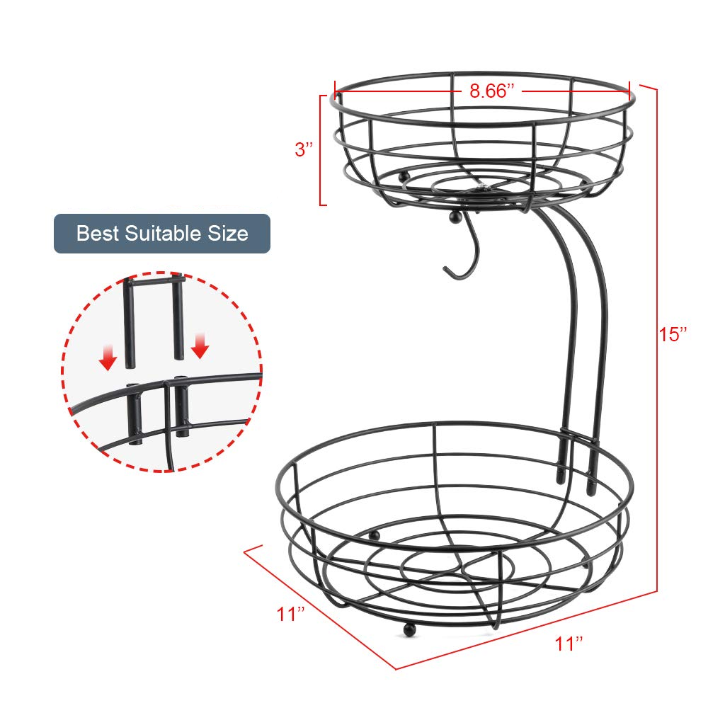 Iron 2-Tier Countertop Fruit Vegetables Basket Bowl