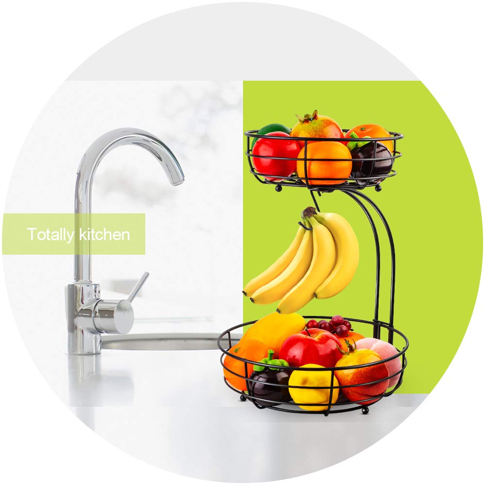 Iron 2-Tier Countertop Fruit Vegetables Basket Bowl