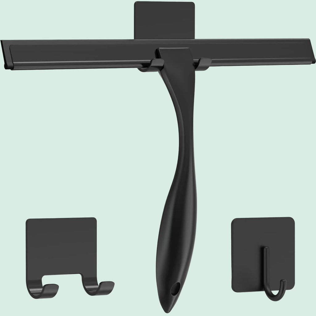 All-Purpose Stainless Steel Shower Squeegee with 2 Adhesive Hooks