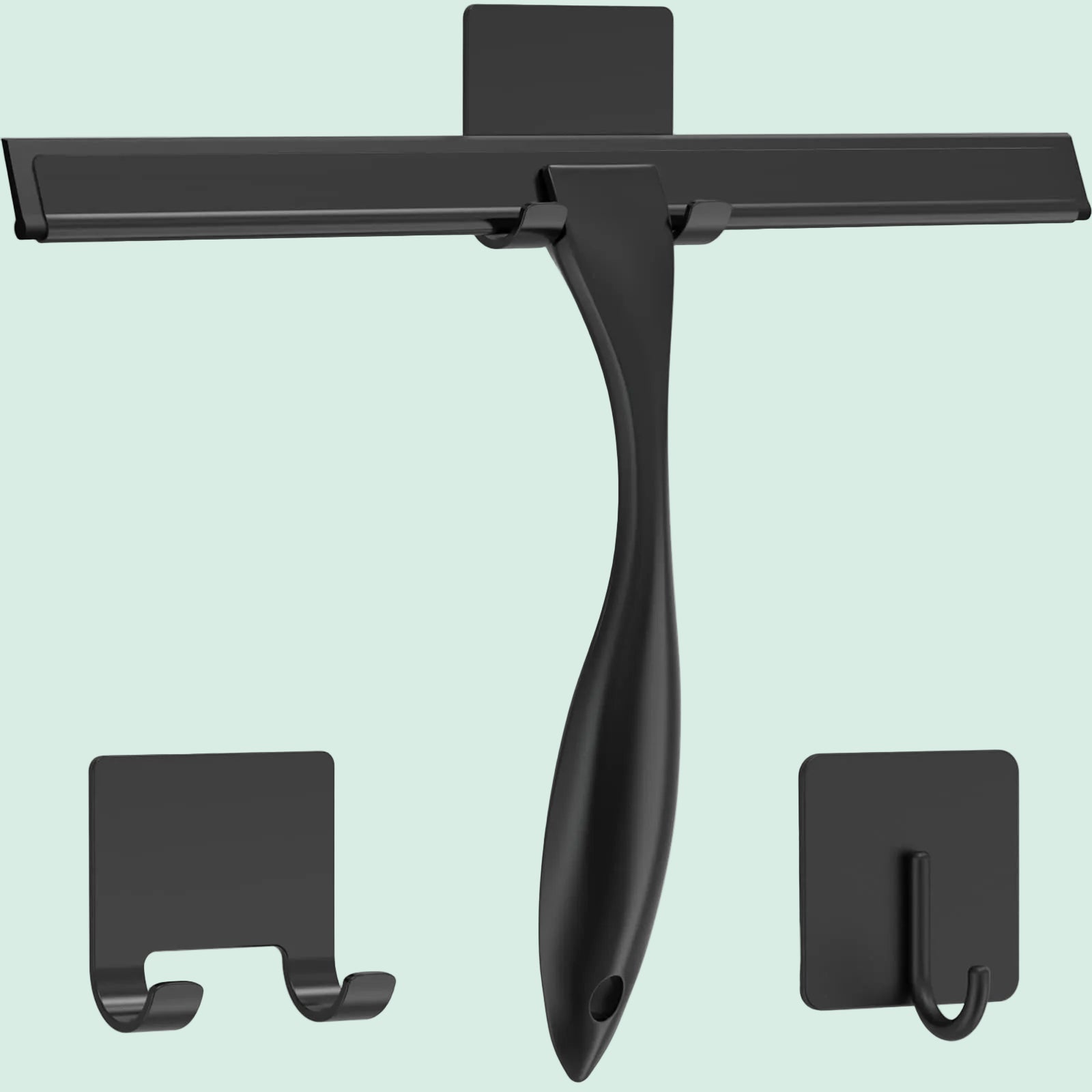 All-Purpose Stainless Steel Shower Squeegee with 2 Adhesive Hooks