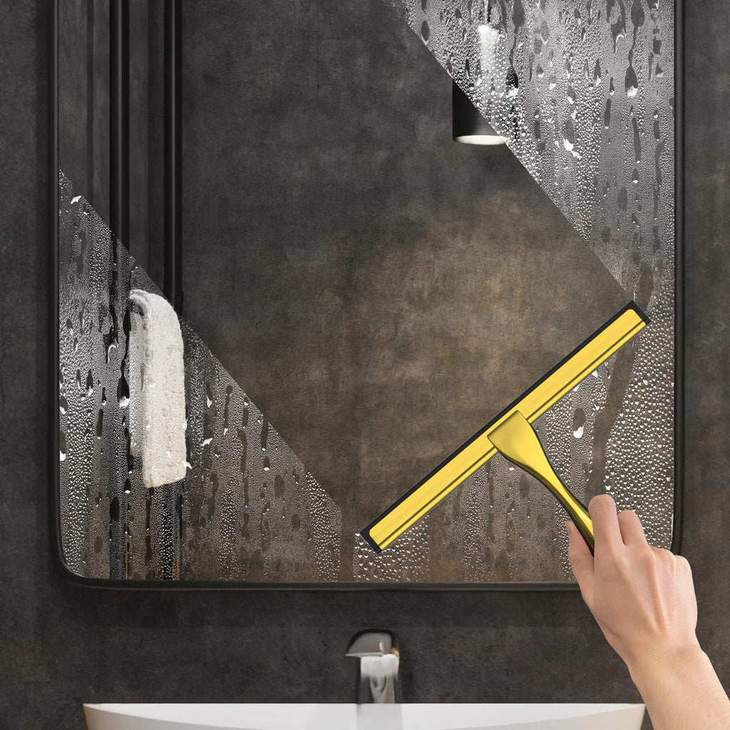 All-Purpose Stainless Steel Shower Squeegee with 2 Adhesive Hooks