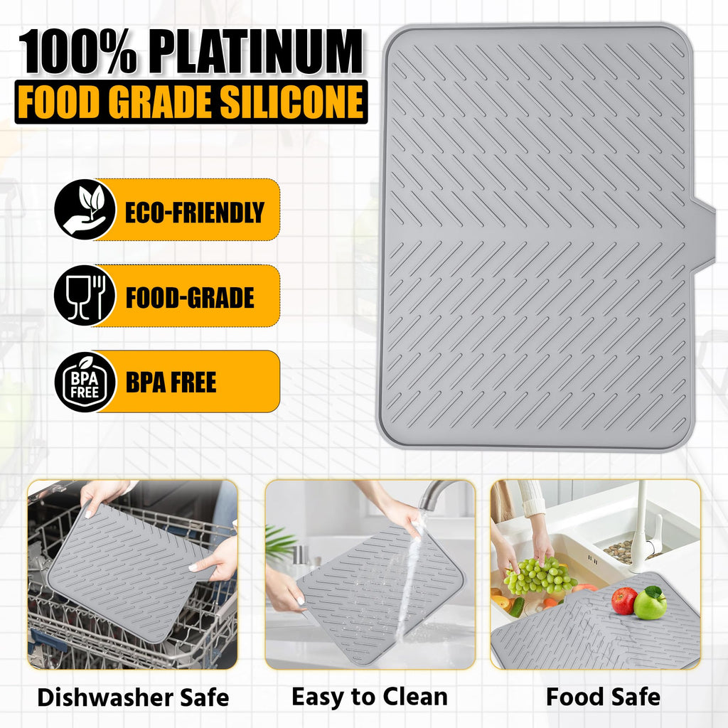 Silicone Dish Drying Mat with Drain Lip