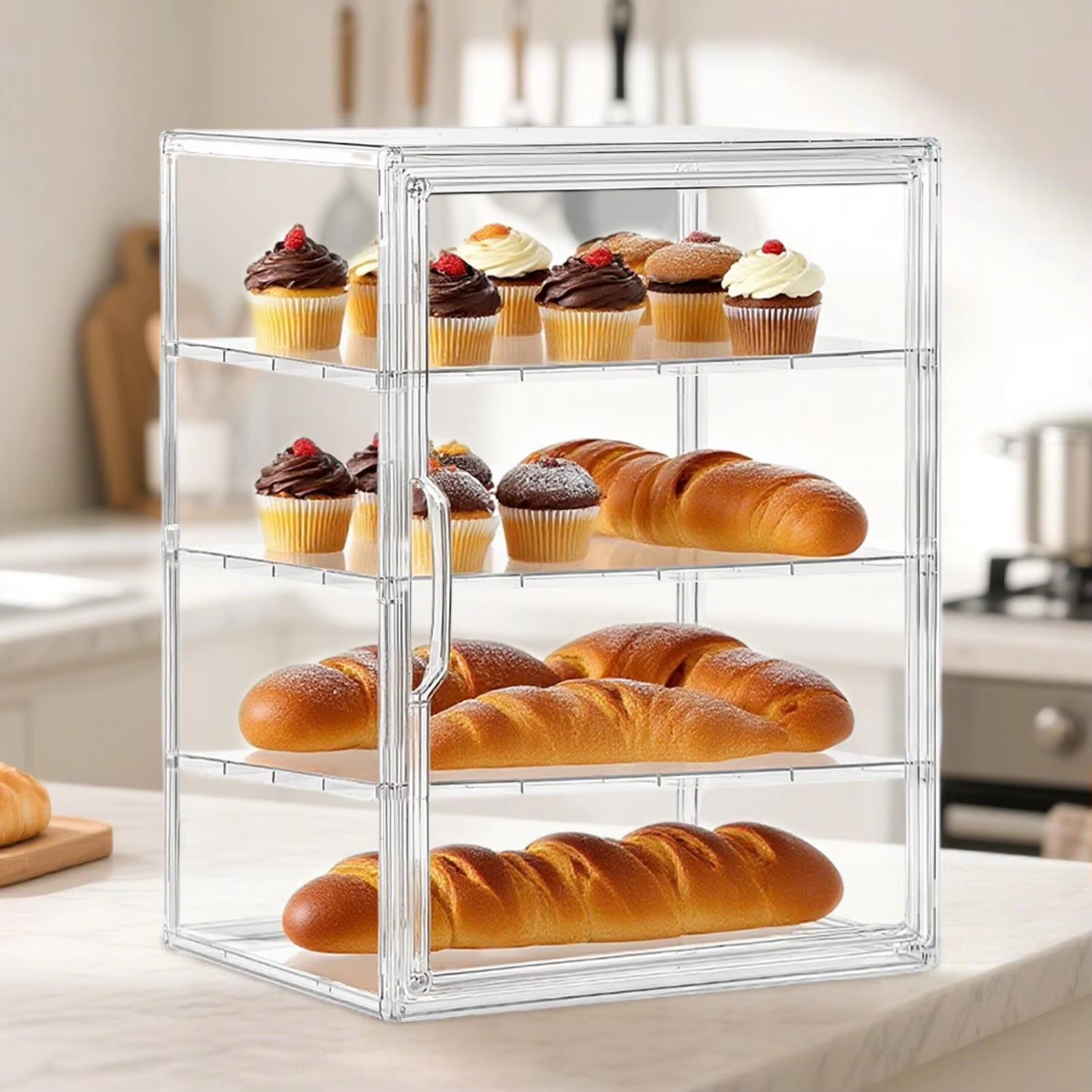 4-Tier Acrylic Bakery Display Case Bread Storage Box