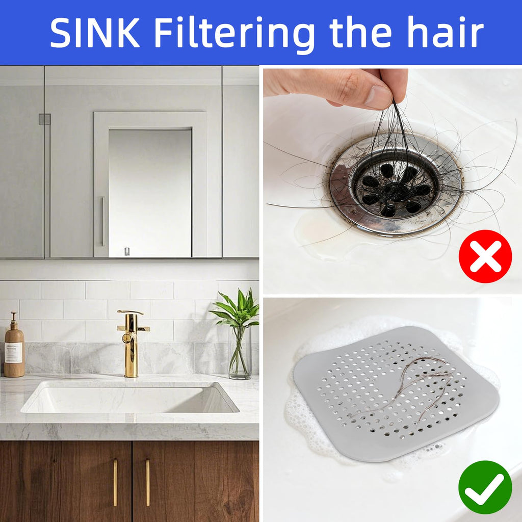 Shower Drain Hair Catcher, Silicone Hair Stopper with Suction Cup (4PCS)
