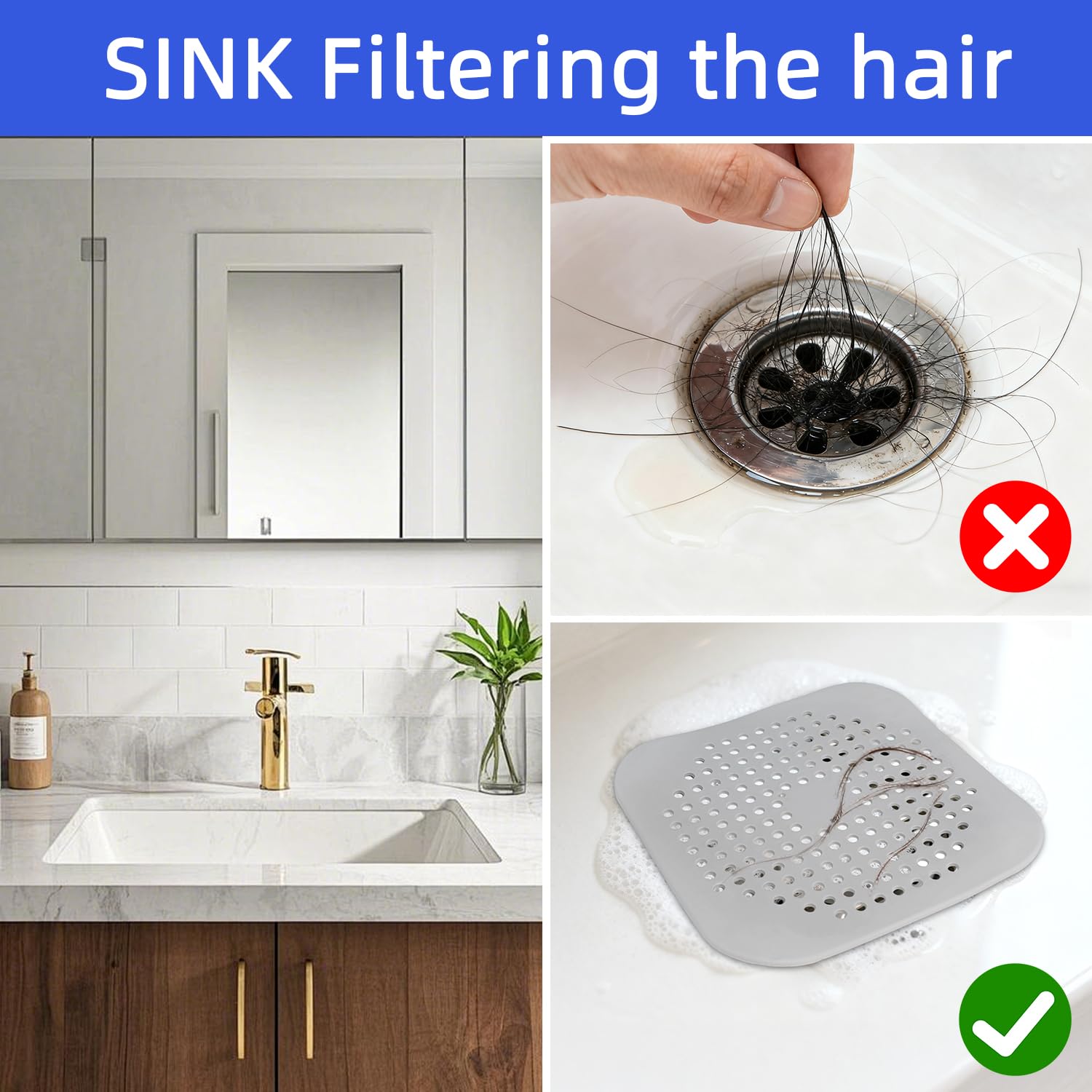 Shower Drain Hair Catcher, Silicone Hair Stopper with Suction Cup (4PCS)
