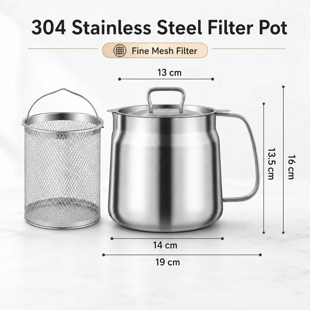 Stainless Steel Deep Fryer Pot with Basket & Strainer