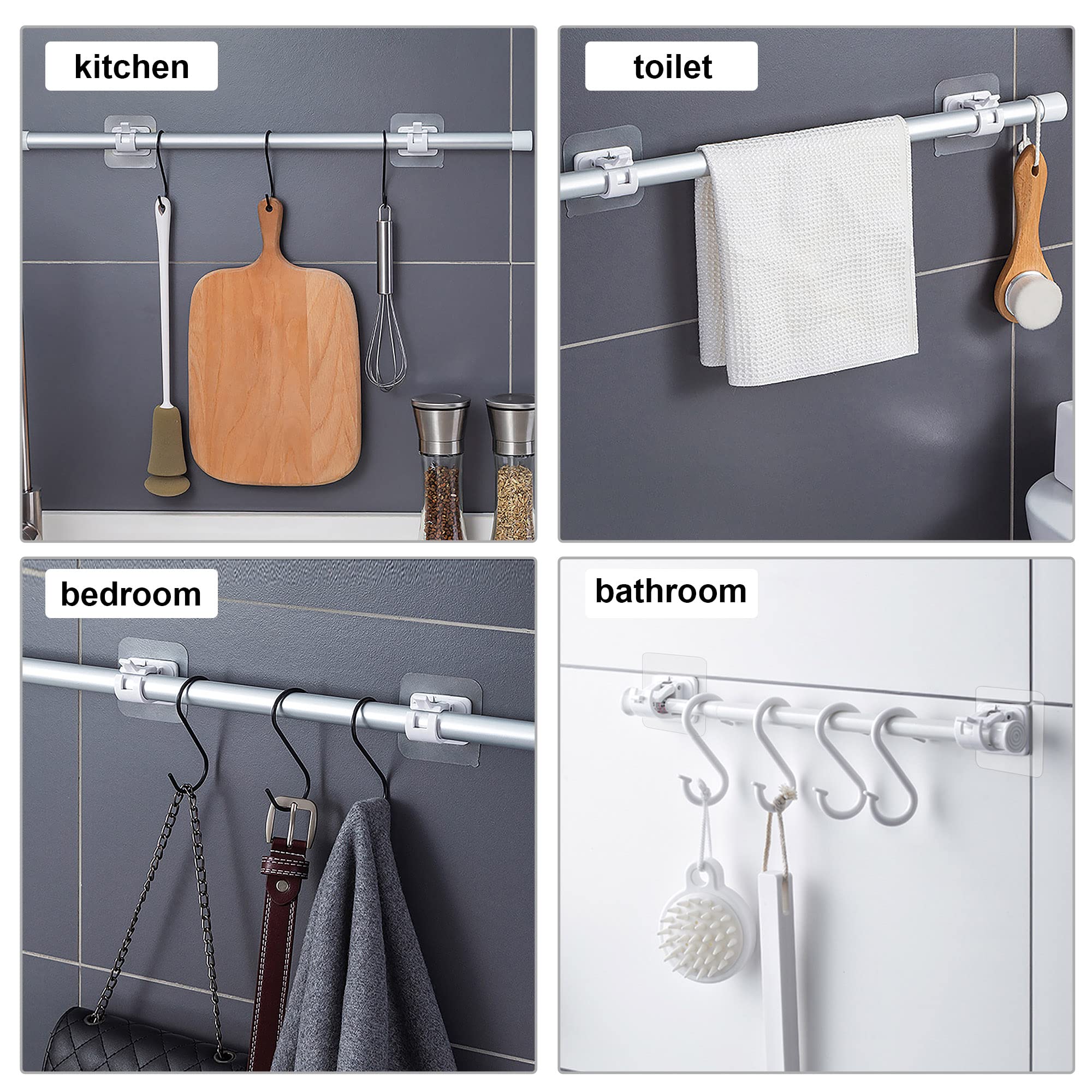 Self Adhesive No Drill Adjustable Curtain Rod Holder Hooks 8PCS