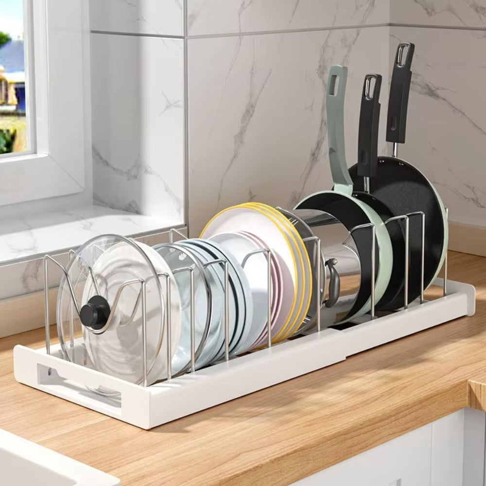 Expandable Pot Organizer Rack for Pots Pans & Lids