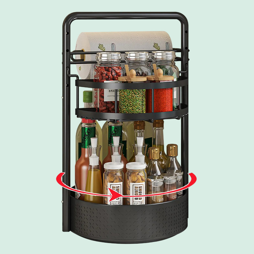 2 Tier Rotating Spice Rack with Paper Towel Holder